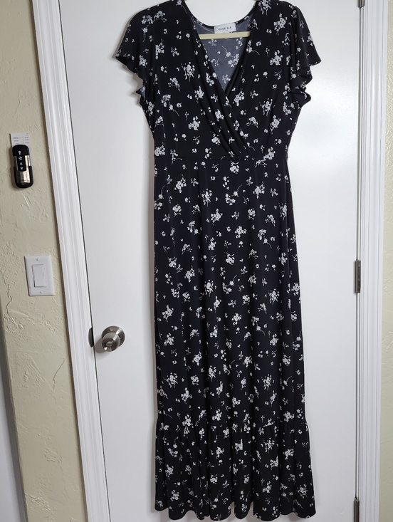 Gilli Dresses & Skirts - Gilli Short Sleeve Vneck Maxi Dress Womens Large Black White Floral Faux Wrap
